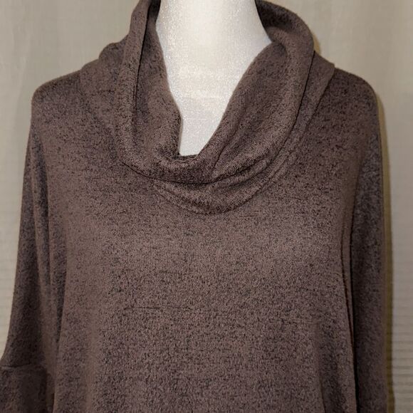 Green Envelope M Brown Heather Knit Cowl Neck Tie Waist Oversized Crop Sweater - Picture 3 of 11